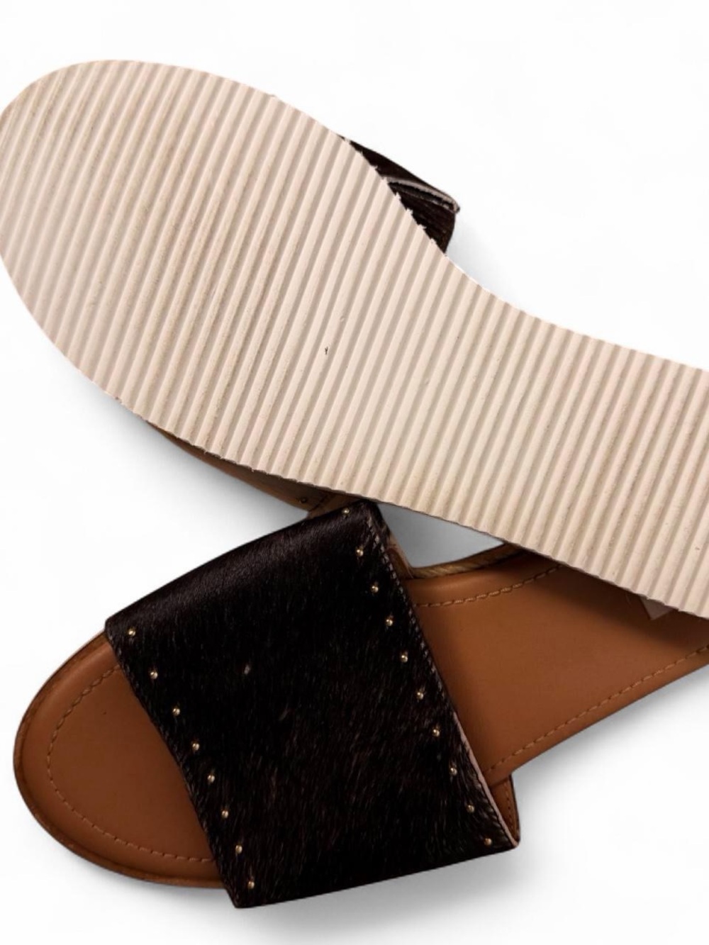 MYRA Black White Cowhide Slide Sandals Women’s Size 10 Western Hair On Hide - Picture 3 of 3